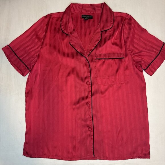 House of Harlow 1960 Women's Red Silk Pajama Top Sleepwear Size XL Striped - Picture 1 of 7